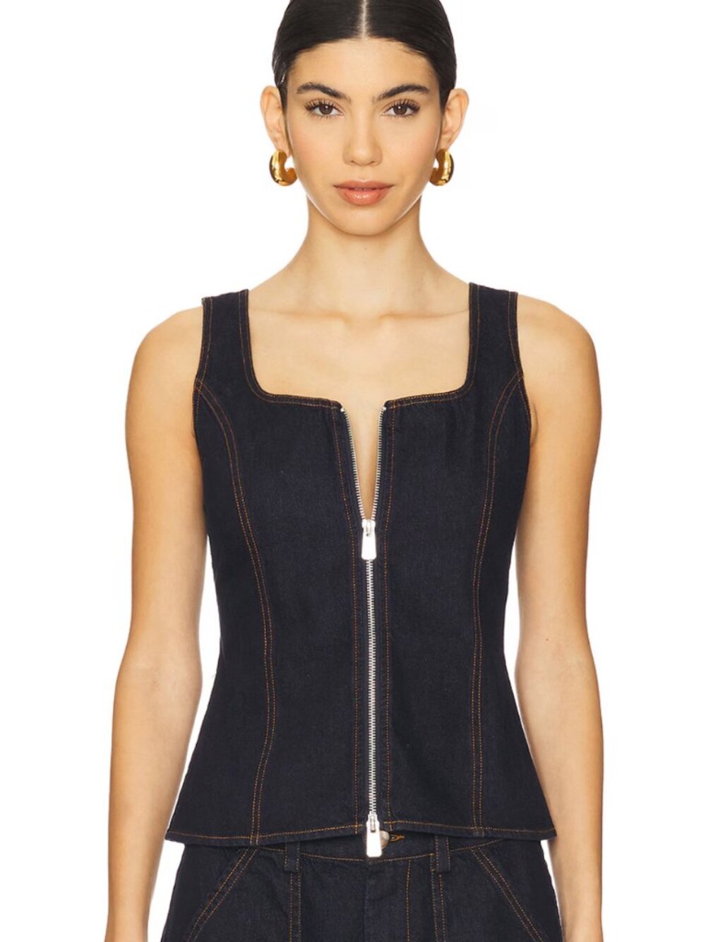 LNA GILI ZIP TANK IN DARK DENIM SIZE MEDIUM